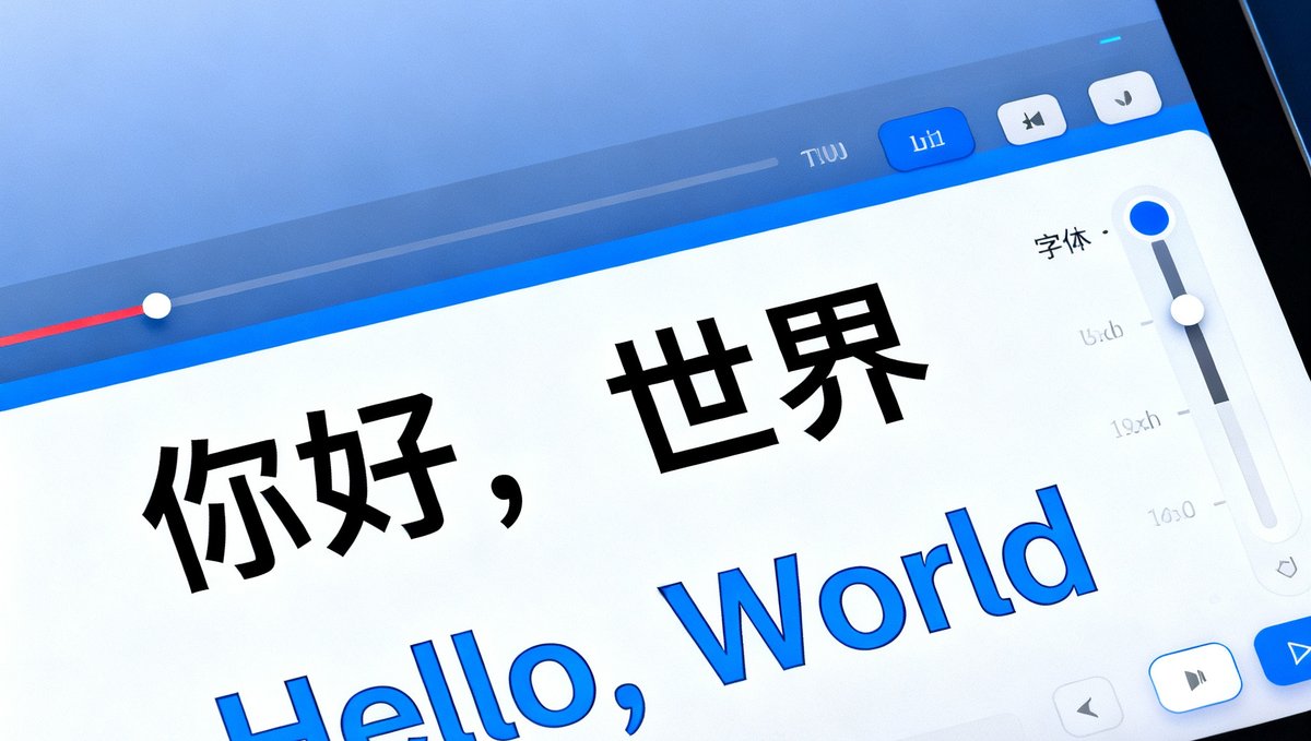 AI智能字幕系统展示中英双语字幕切换效果，播放器画面上同时显示中文和英文字幕轨道，字幕字体清晰可调节大小和颜色