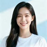 一位25岁左右的女性用户头像，长发披肩面带微笑，穿着白色简约T恤，气质清新自然